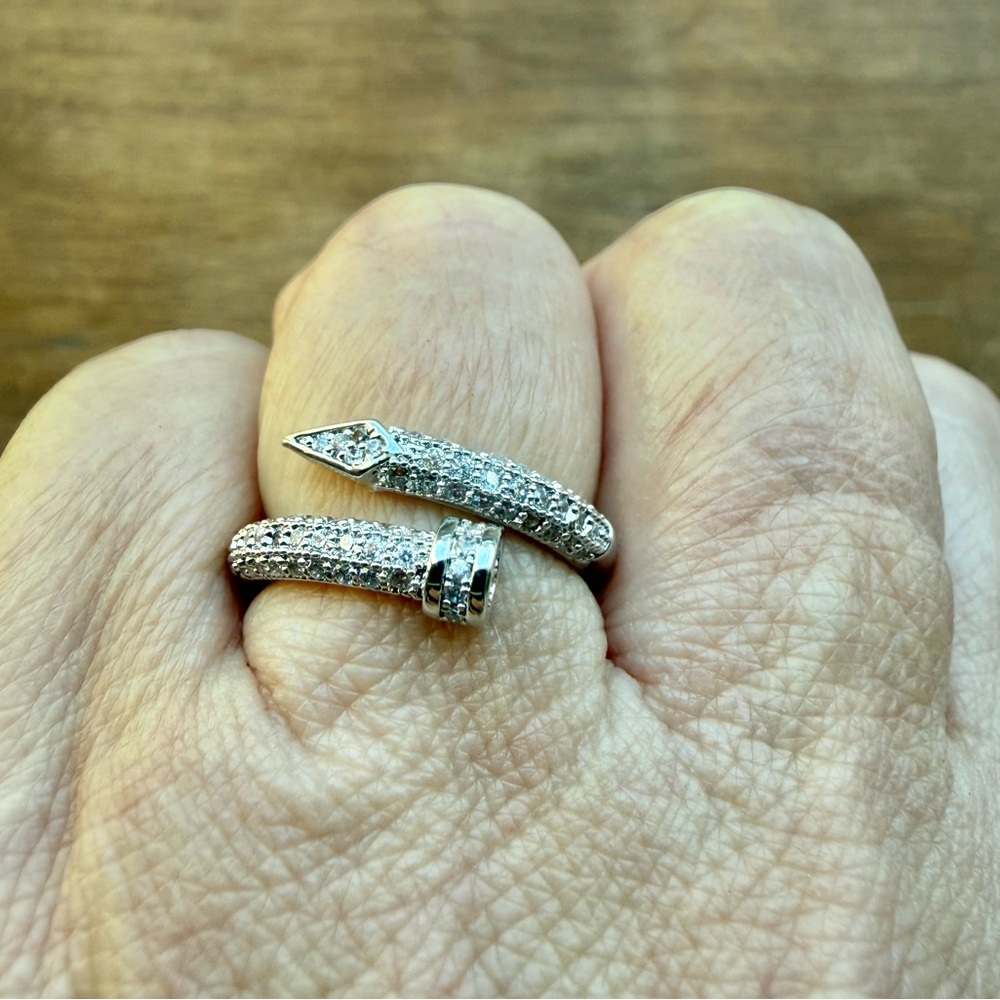 Silver Pave Crystal Nail Wrap Ring - Picture 4 of 5